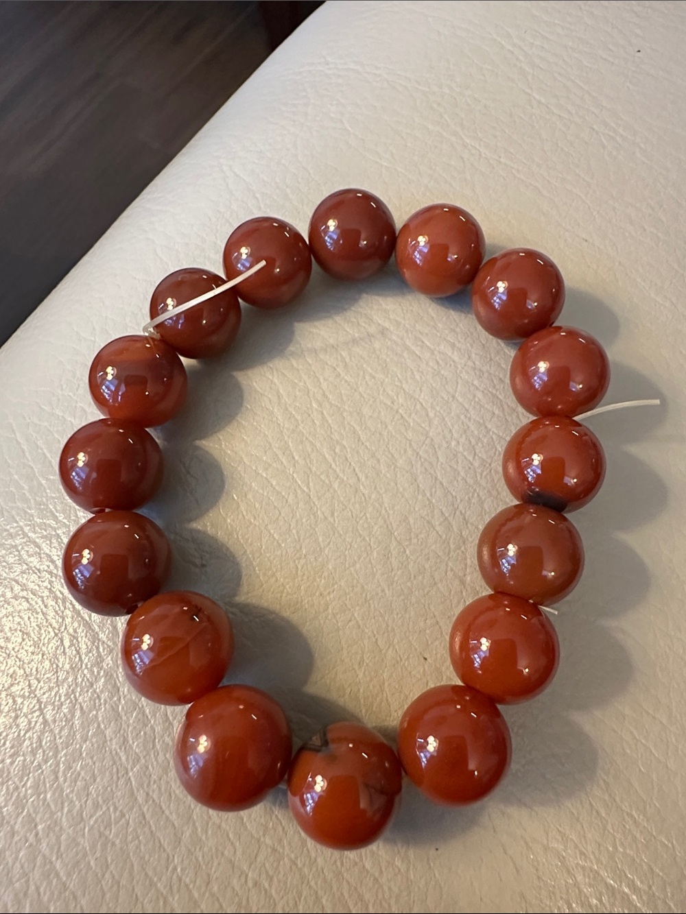 Carnelian-Style Polished Bead Stretch Bracelet - Deep Red